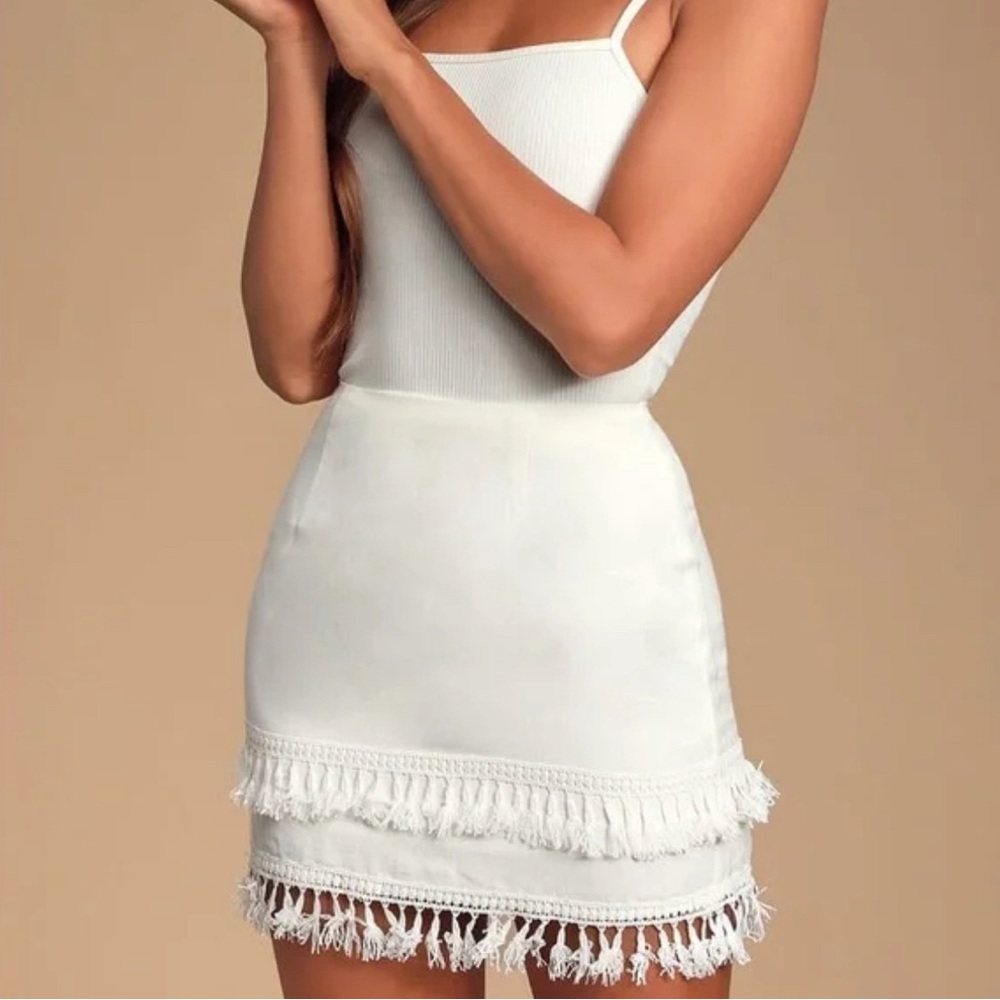 LULUS Sekera Ivory Tassel Mini Skirt